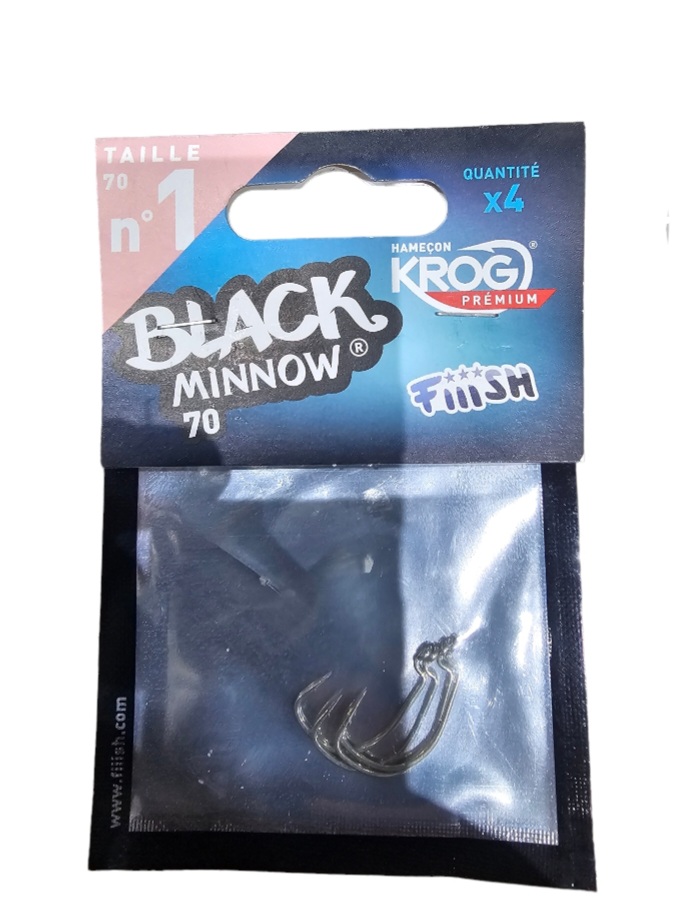 Black minnow hamecons sz1 70mm 4pcs
