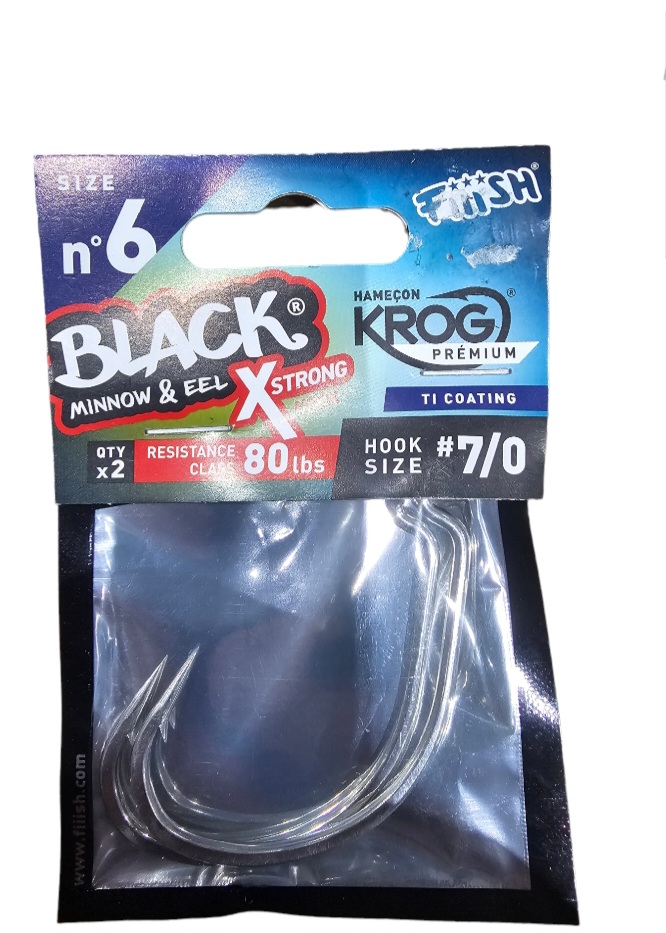 Black minnow hamecons 7/0 80lb sz6 2pcs