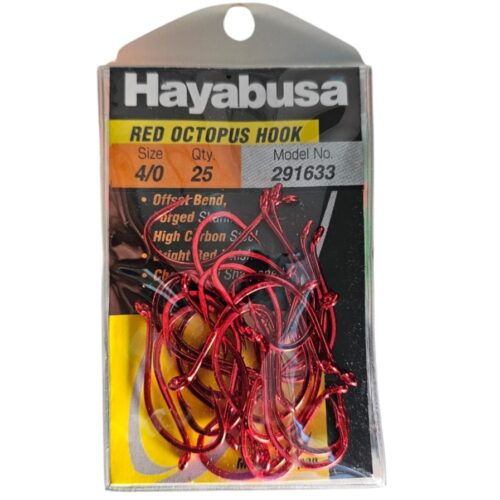 Hayabusa 291633-4/0 Red Finish Offset Shank Octopus Hook 25PCS