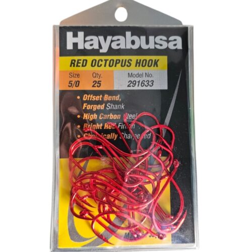 Hayabusa 291633-5/0 Red Finish Offset Shank Octopus Hook 25PCS