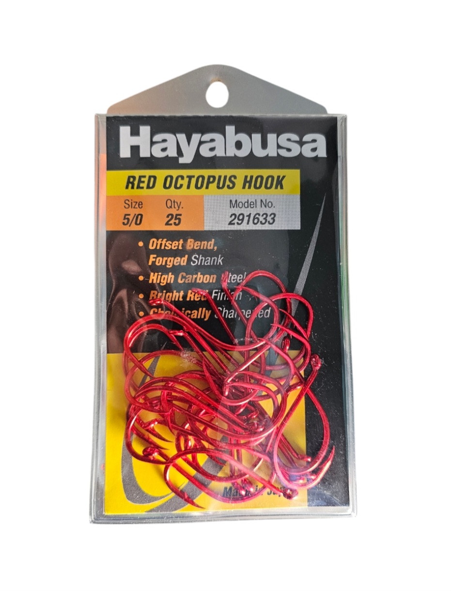 Hayabusa 291633-5/0 Red Finish Offset Shank Octopus Hook 25PCS