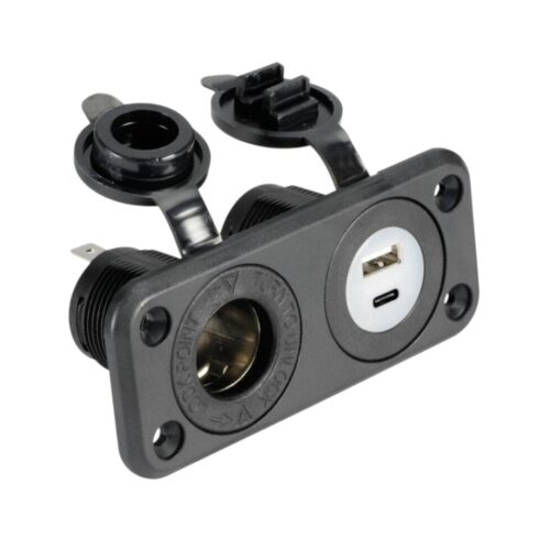 Prise double USB-A + USB-C + allume cigare noires - 4,8A