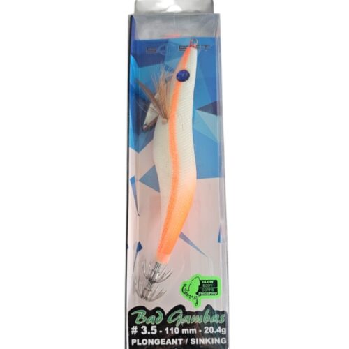 Turlutte sunset bad gambas sz3.5 110mm 20.4gr col sg-or