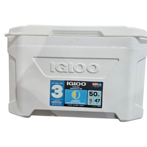 Glacière igloo 50qt 47lt 63,5 cm (L) x 36,8 cm (l) x 36,8 cm (H).